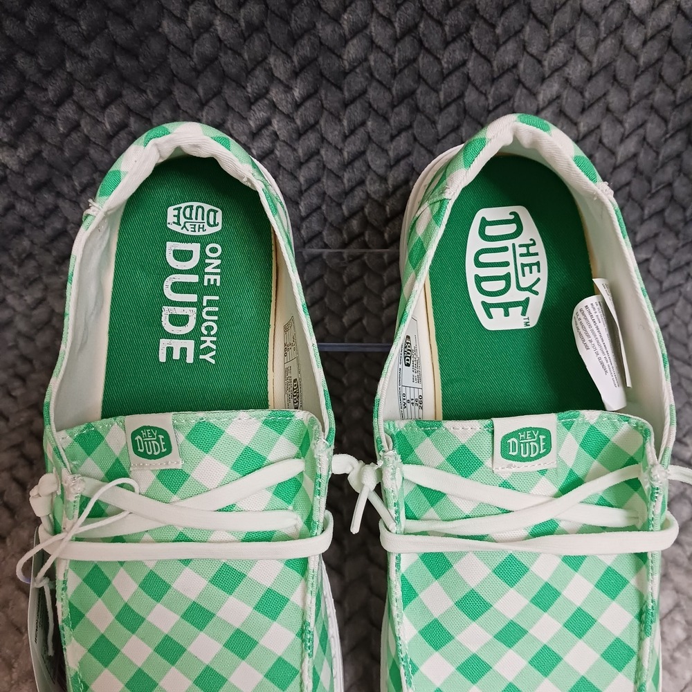 Hey Dude Wendy Shamrock Gingham Green White Women's Casual Slip-on Shoes Size 10 - Picture 6 of 12